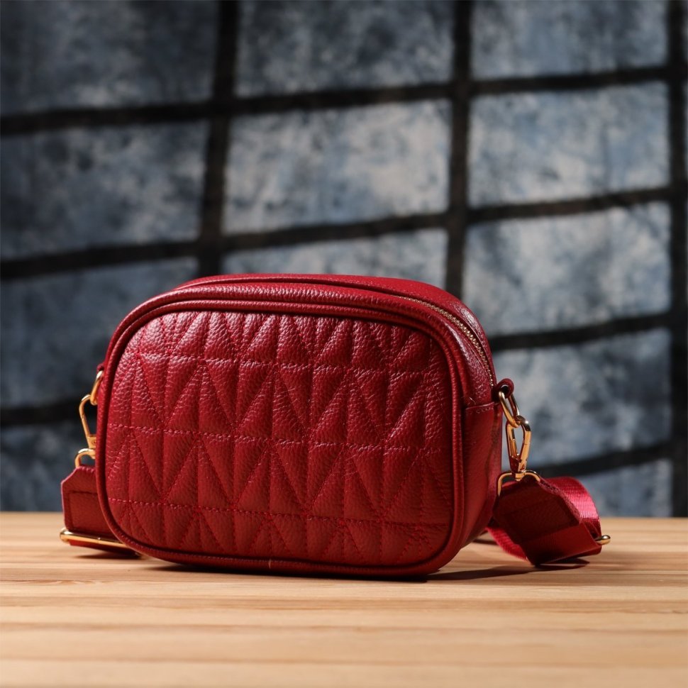 Повседневная яркая стеганая женская сумка из кожи Vintage 103156 красного цвета modnotak фото №10
