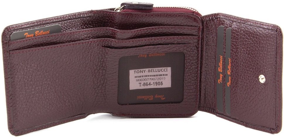 Компактний гаманець марсалового кольору з натуральної шкіри Tony Bellucci (10584)