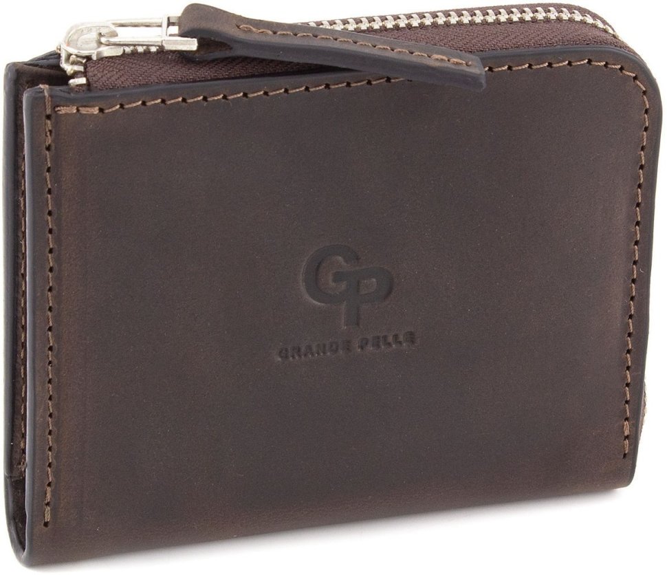 Вантажний гаманець з натуральної темно-коричневої шкіри Grande Pelle (13306)