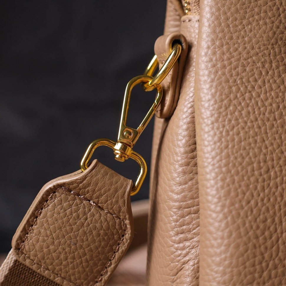 Бежевая женская сумка-кроссбоди на три отделения из натуральной кожи Vintage (2422106)