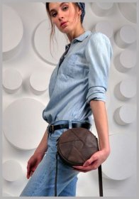 Темно-коричнева кругла сумка з натуральної шкіри в стилі вінтаж BlankNote Бон-Бон (12645)