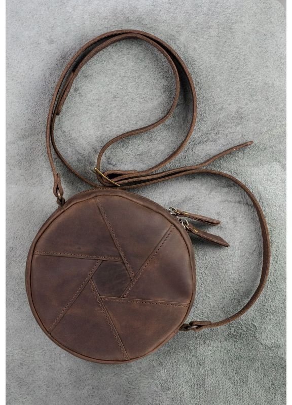 Темно-коричнева кругла сумка з натуральної шкіри в стилі вінтаж BlankNote Бон-Бон (12645)