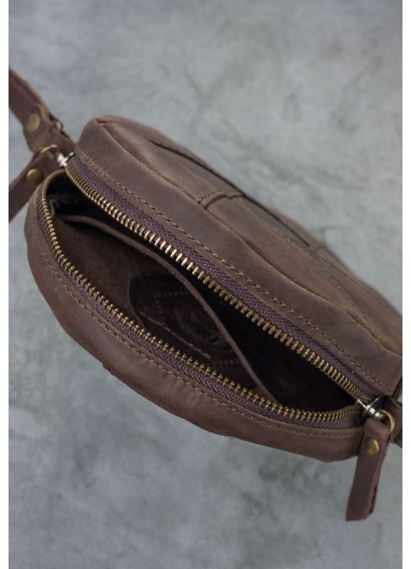 Темно-коричнева кругла сумка з натуральної шкіри в стилі вінтаж BlankNote Бон-Бон (12645)