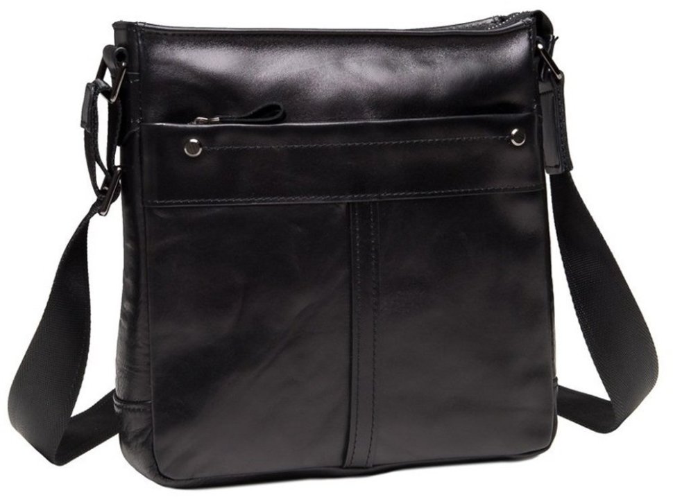 Чоловіча чорна сумка-планшет через плече з гладкою натуральної шкіри Tiding Bag (15813)