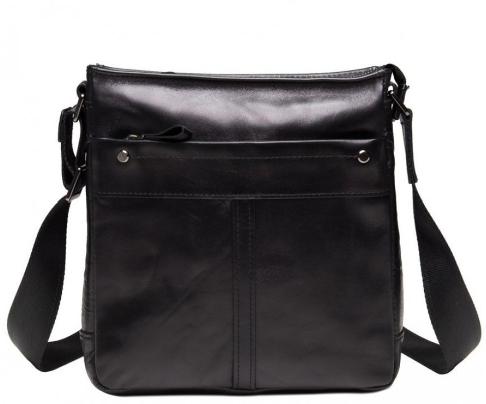 Мужская черная сумка-планшет через плечо из гладкой натуральной кожи Tiding Bag (15813)