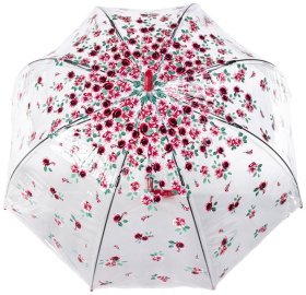 Зонт-трость женский Fulton Birdcage-2 L042 Rose Bud (механика, прозрачный с принтом цветочных бутонов) 93856