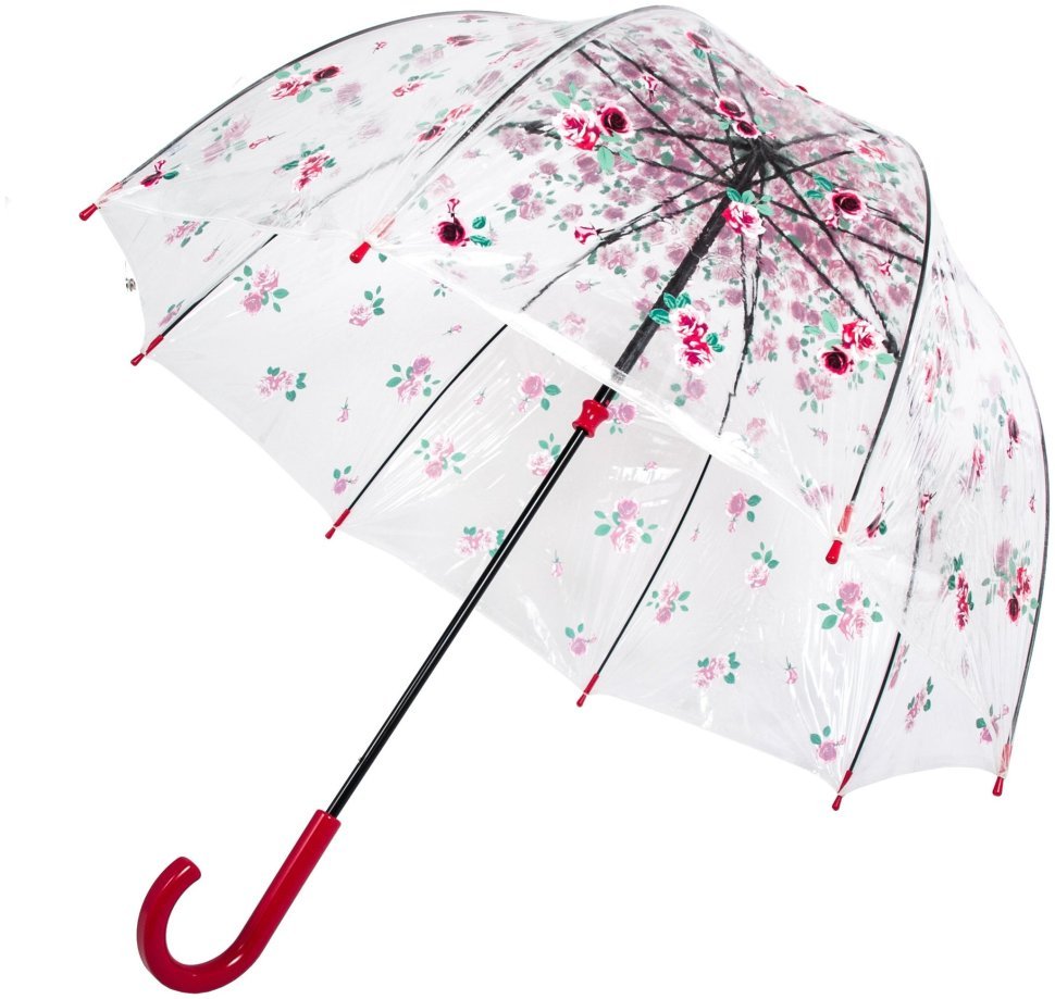 Зонт-трость женский Fulton Birdcage-2 L042 Rose Bud (механика, прозрачный с принтом цветочных бутонов) 93856 modnotak фото №3