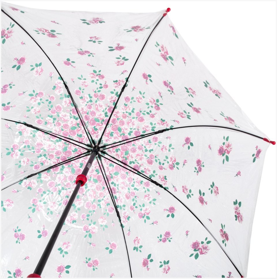 Зонт-трость женский Fulton Birdcage-2 L042 Rose Bud (механика, прозрачный с принтом цветочных бутонов) 93856 modnotak фото №5