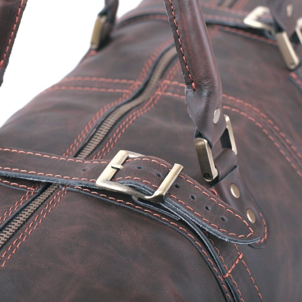 Сумка дорожня спортивного стилю з вінтажной шкіри коричневого кольору - Travel Leather Bag (11009)