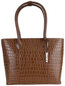 Деловая кожаная женская сумка тоут с фактурой под ретпилию Ashwood 94056 (рыжего цвета)