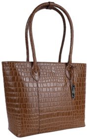 Деловая кожаная женская сумка тоут с фактурой под ретпилию Ashwood 94056 (рыжего цвета)