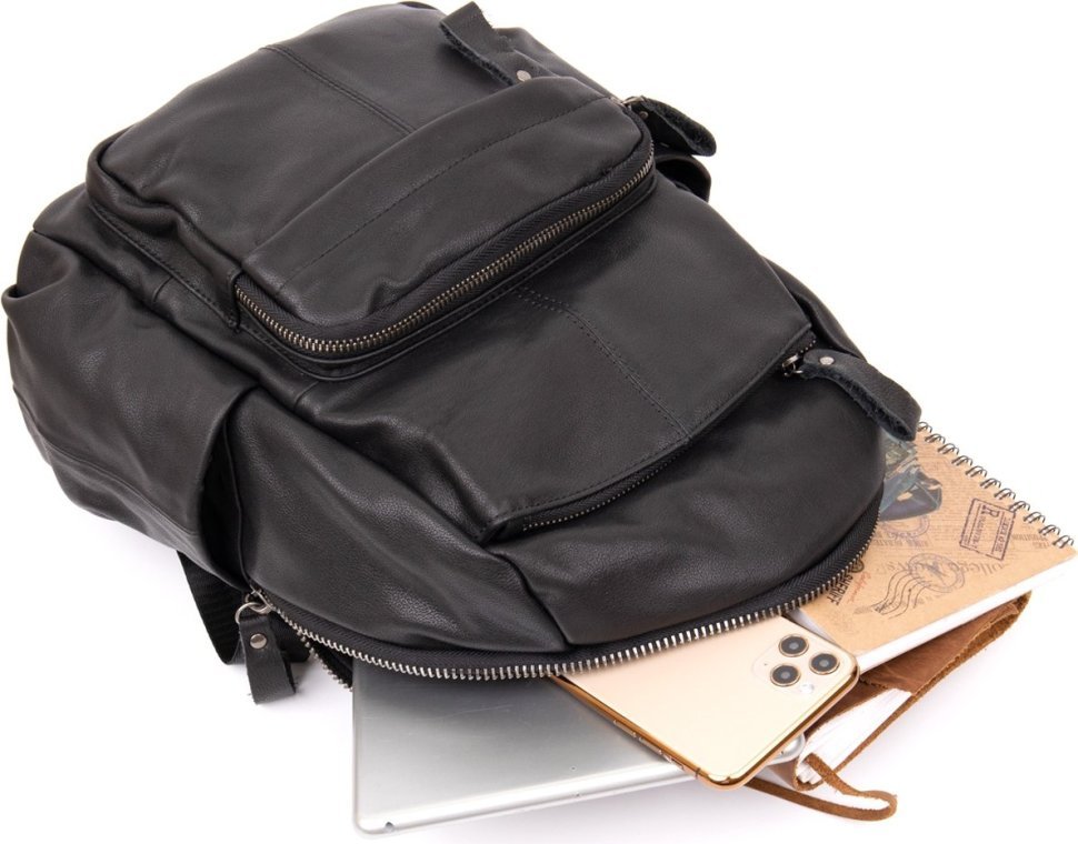 Чорний міської рюкзак з гладкої шкіри Vintage (20411)