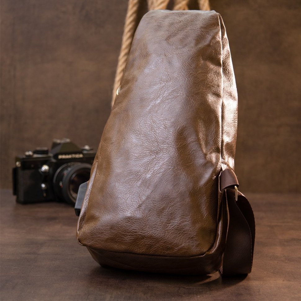 Коричневая мужская сумка-рюкзак вертикального типа из кожзама Vintage (20569)