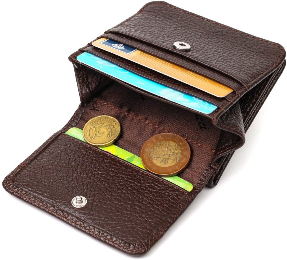 Маленький женский кошелек из натуральной кожи коричневого цвета с монетницей Tony Bellucci (2422039)