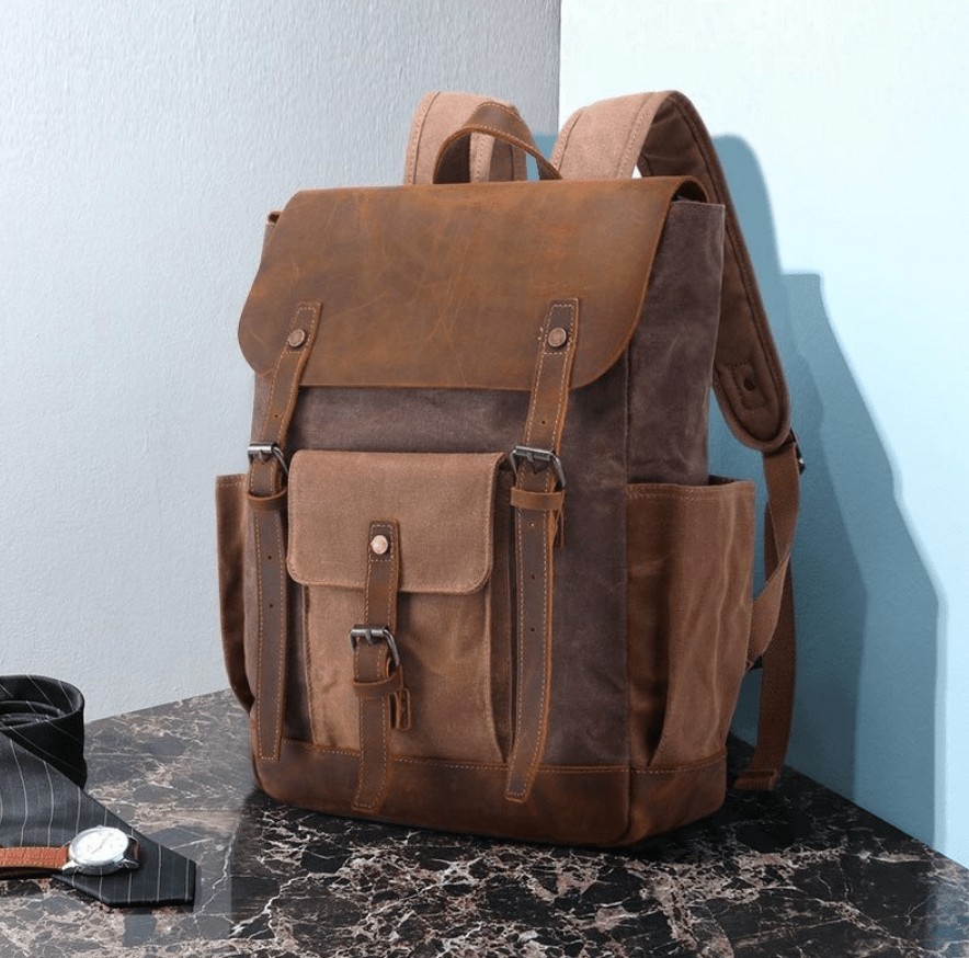 Большой текстильный дорожный рюкзак коричневого цвета Vintage (20057)