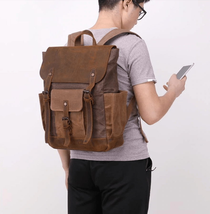 Великий текстильний дорожній рюкзак коричневого кольору Vintage (20057)