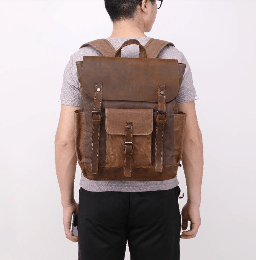 Большой текстильный дорожный рюкзак коричневого цвета Vintage (20057)