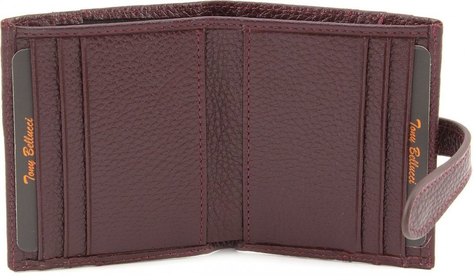 Тонкий жіночий гаманець бордового кольору з натуральної шкіри Tony Bellucci (12734)
