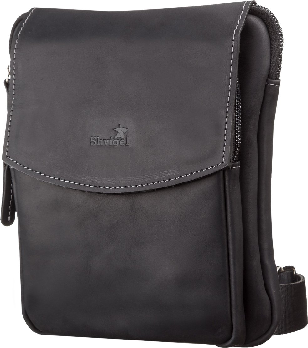 Мужская кожаная сумка-планшет с клапаном в винтажном стиле SHVIGEL (11092)