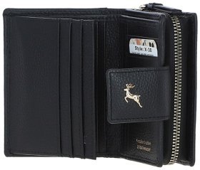 Вместительное женское портмоне с RFID защитой из натуральной фактурной кожи черного цвета Ashwood 94456