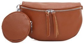 Шкіряна сумка бананка для жінок з текстильним ременем та монетницею Borsa Leather 104556 руда