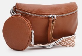 Шкіряна сумка бананка для жінок з текстильним ременем та монетницею Borsa Leather 104556 руда