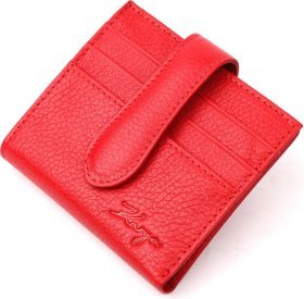Красный женский кошелек из натуральной кожи флотар с хлястиком на кнопке KARYA (2420942)