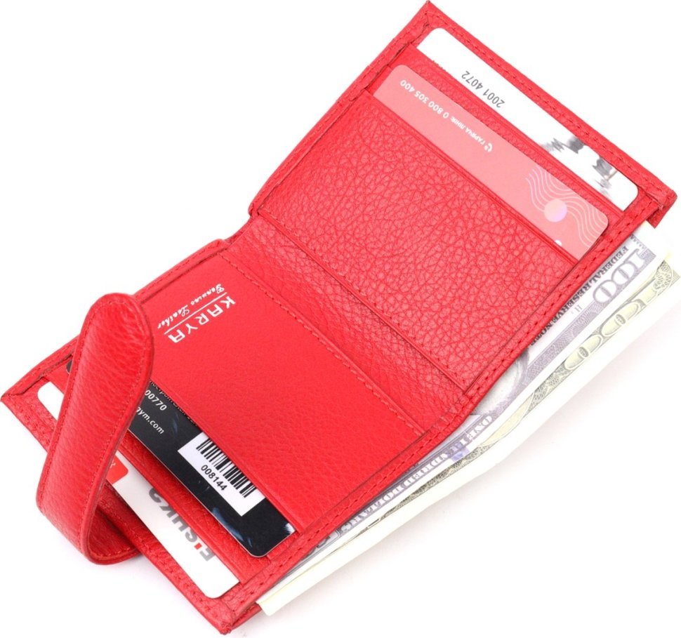 Червоний жіночий гаманець із натуральної шкіри флотар із хлястиком на кнопці KARYA (2420942)
