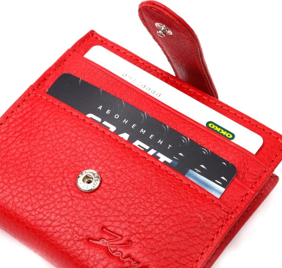Червоний жіночий гаманець із натуральної шкіри флотар із хлястиком на кнопці KARYA (2420942)