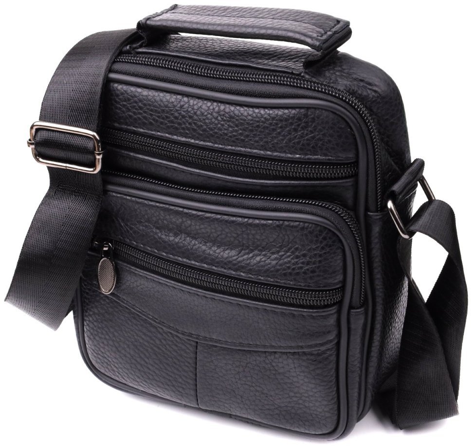 Чоловіча барсетка з натуральної зернистої шкіри Vintage 94856 чорного кольору modnotak фото №1