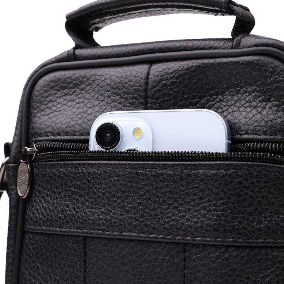 Чоловіча барсетка з натуральної зернистої шкіри Vintage 94856 чорного кольору modnotak фото №7