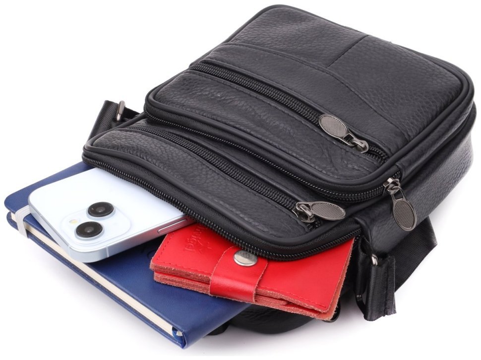 Чоловіча барсетка з натуральної зернистої шкіри Vintage 94856 чорного кольору modnotak фото №8