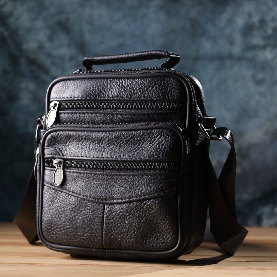 Чоловіча барсетка з натуральної зернистої шкіри Vintage 94856 чорного кольору modnotak фото №9