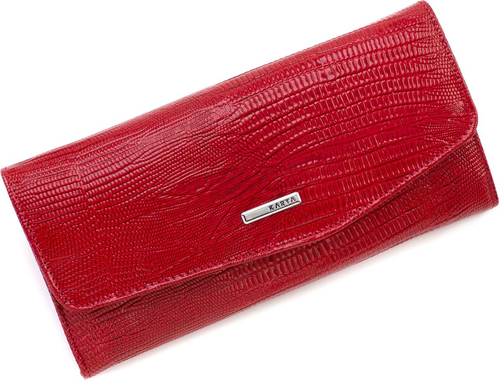 Червоний жіночий гаманець із натуральної шкіри з лаковим покриттям KARYA (21065)
