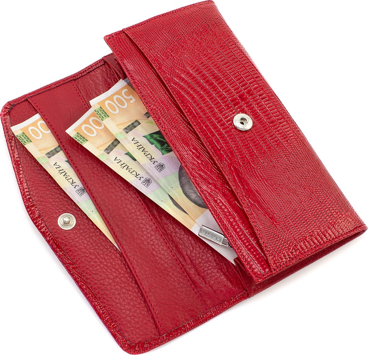Красный женский кошелек из натуральной кожи с лаковым покрытием KARYA (21065)