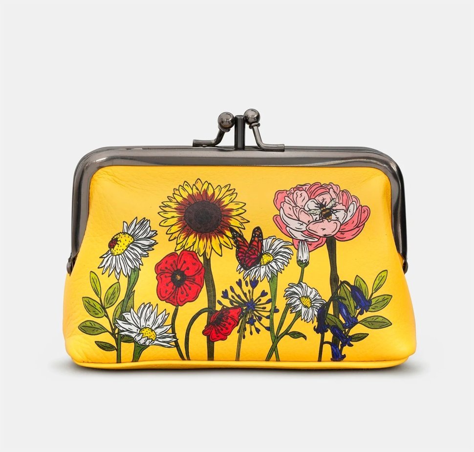 Женский кожаный кошелек на поцелуйчике Yoshi Y1328 Wildflowers 94956 (желтого цвета с принтом цветов) modnotak фото №1