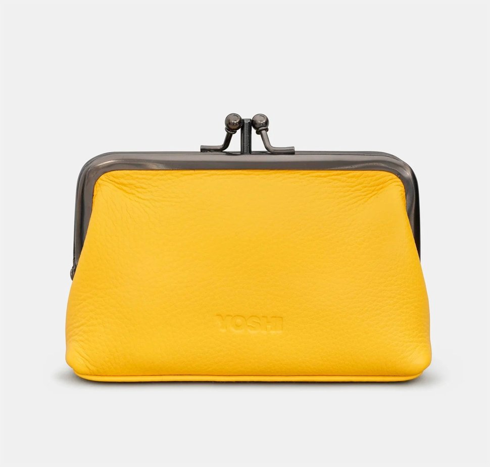 Женский кожаный кошелек на поцелуйчике Yoshi Y1328 Wildflowers 94956 (желтого цвета с принтом цветов) modnotak фото №3