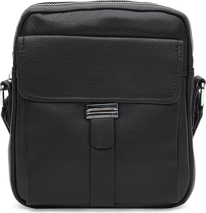 Мужская черная сумка-планшет через плечо из натуральной кожи Ricco Grande (21374)