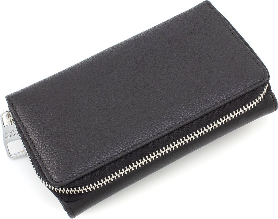 Чорний жіночий гаманець середнього розміру із натуральної шкіри флотар KARYA (55956)