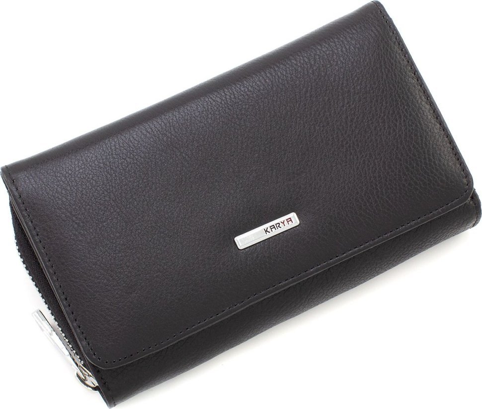 Чорний жіночий гаманець середнього розміру із натуральної шкіри флотар KARYA (55956)
