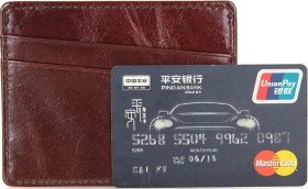 Тонкая кредитница коричневого цвета из натуральной кожи Vintage (2414498)