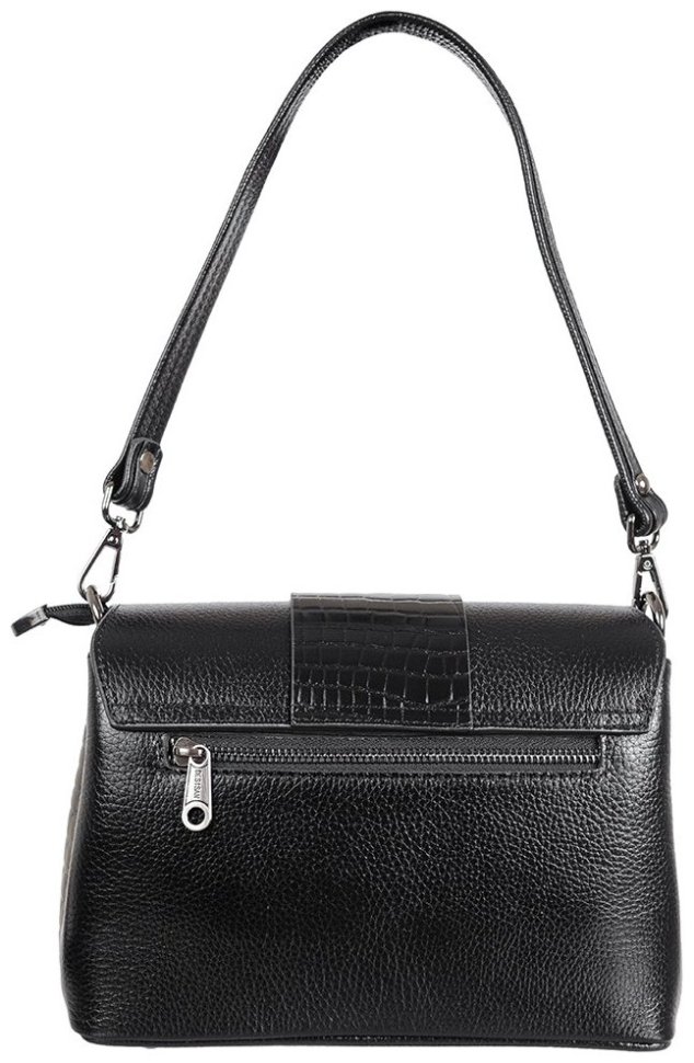 Деловая каркасная женская сумка из фактурной кожи с клапаном на магните и вставкой под кроко Desisan 107156 черного цвета modnotak фото №3