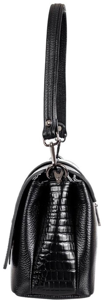 Деловая каркасная женская сумка из фактурной кожи с клапаном на магните и вставкой под кроко Desisan 107156 черного цвета modnotak фото №4