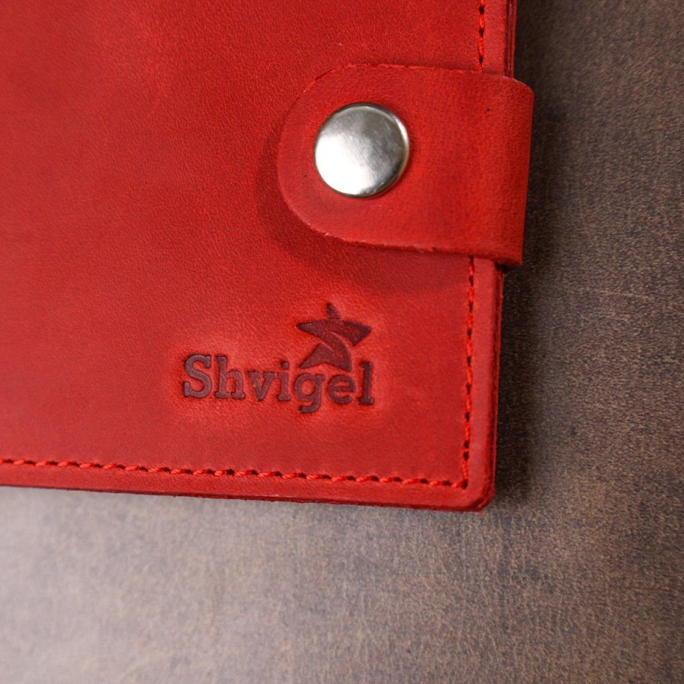 Матовый тонкий женский кошелек красного цвета из натуральной кожи Shvigel (2416455)