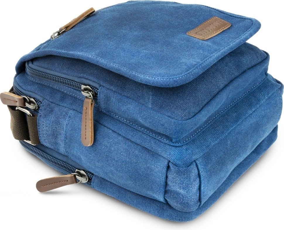 Синя текстильна чоловіча сумка-барсетка на два відділення Vintage (20201)