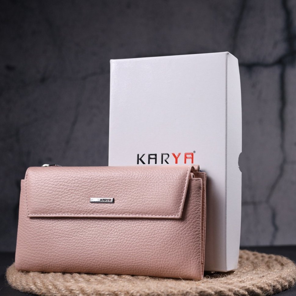 Місткий жіночий гаманець пудрового кольору з натуральної шкіри KARYA (2421358)