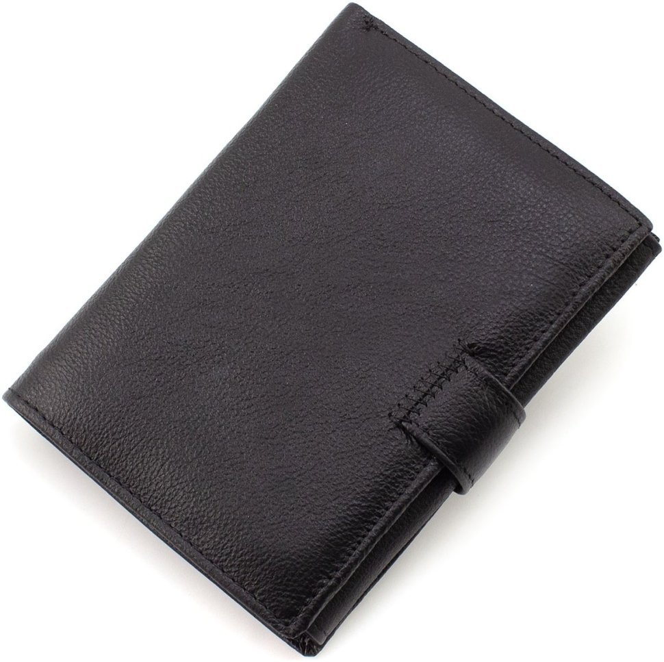 Мужское портмоне из натуральной черной кожи с блоком под документы ST Leather 1767356
