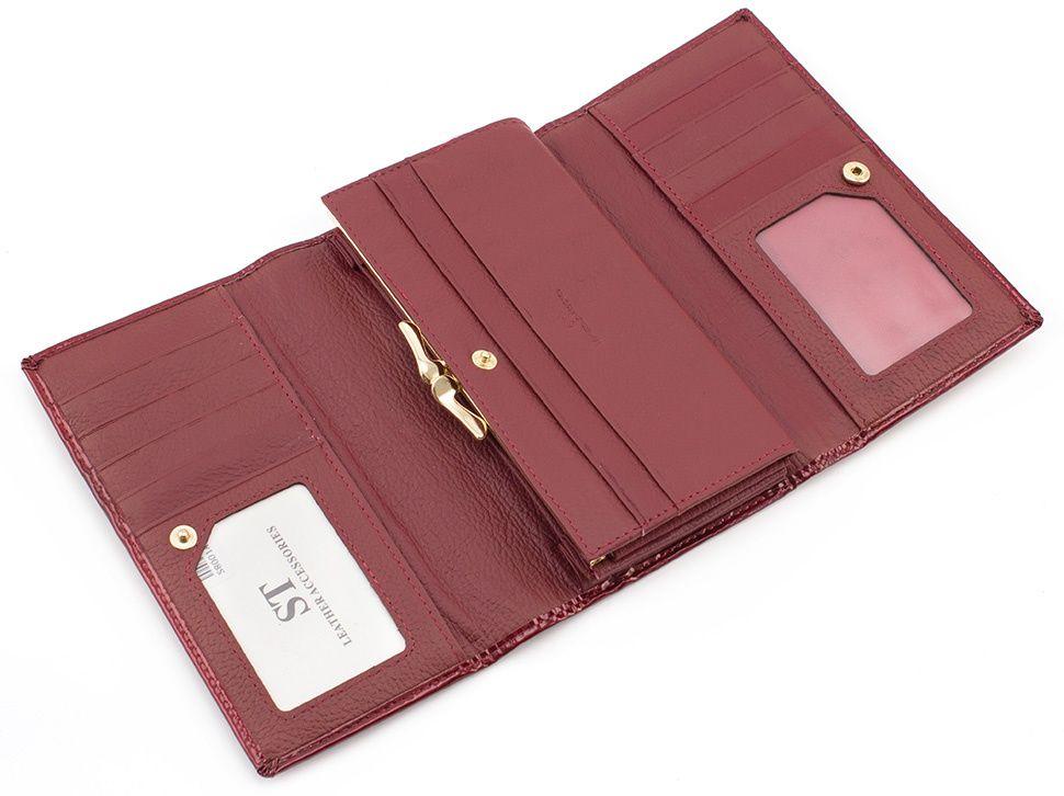 Лаковый красный кошелек с фиксацией на кнопку ST Leather (16280)