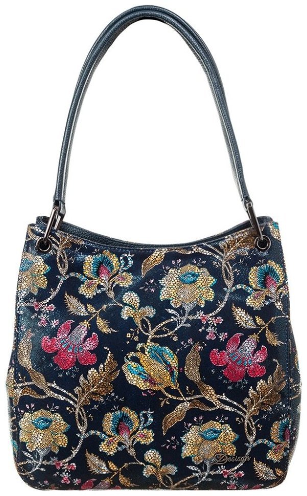 Стильная женская сумка с цветочным узором из фактурной кожи синего цвета Desisan 107456 modnotak фото №1