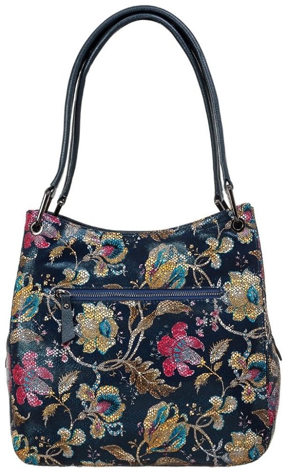 Стильная женская сумка с цветочным узором из фактурной кожи синего цвета Desisan 107456 modnotak фото №4